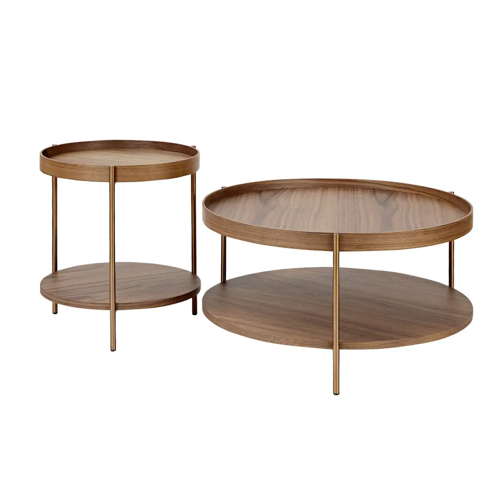 2 Piece Modern 2 Tier Round Coffee Table Set Living Room Easy Assembly justone