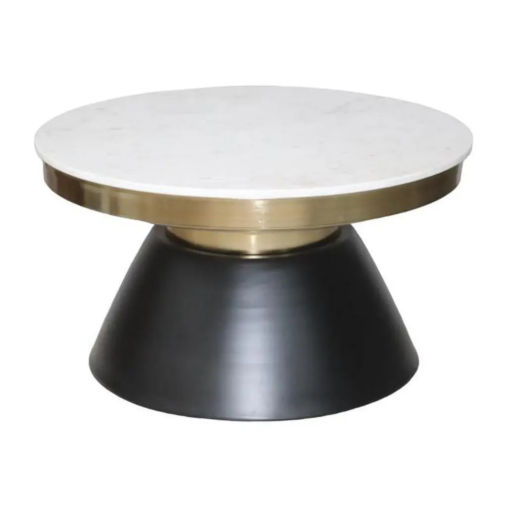 17 Inch Iron Marble Top Round Coffee Table Black Elegant Living Room Centerpiece KD Cama de bebe