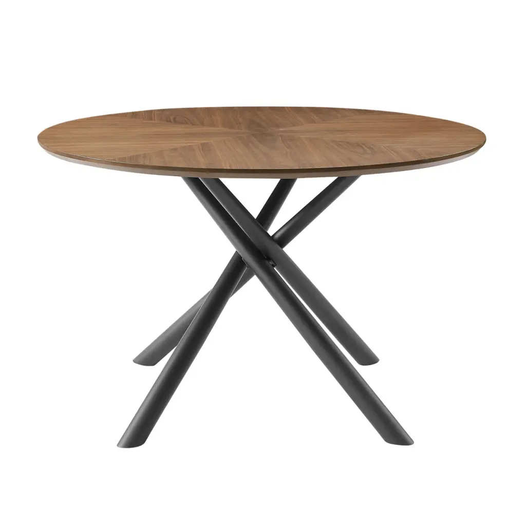 Miekor 47.25 Inch Round Walnut MDF Coffee Table Metal Base