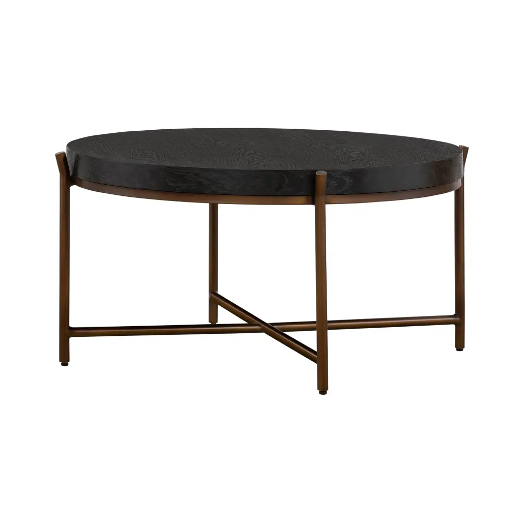 Sylvie Round Coffee Table Oak And Metal Grey Black Wood Metal Design royal hampton