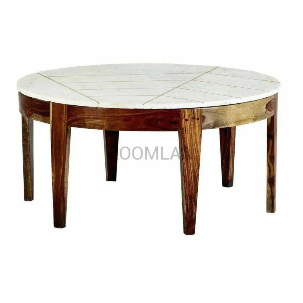 37 Inch Round White Marble Top Coffee Table Gold Brass Base Sideboards & Things