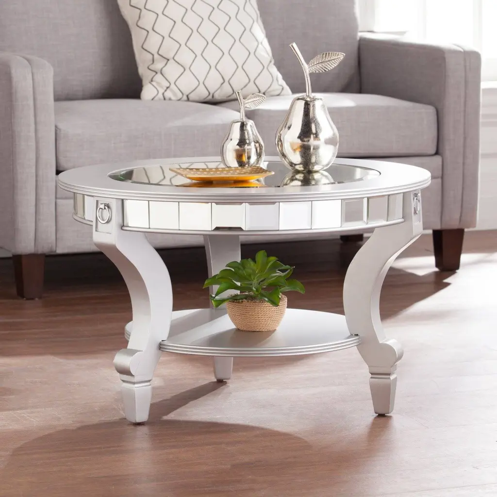 SEI Furniture Lindsay Glam Round Mirrored Coffee Table Southern Enterprises