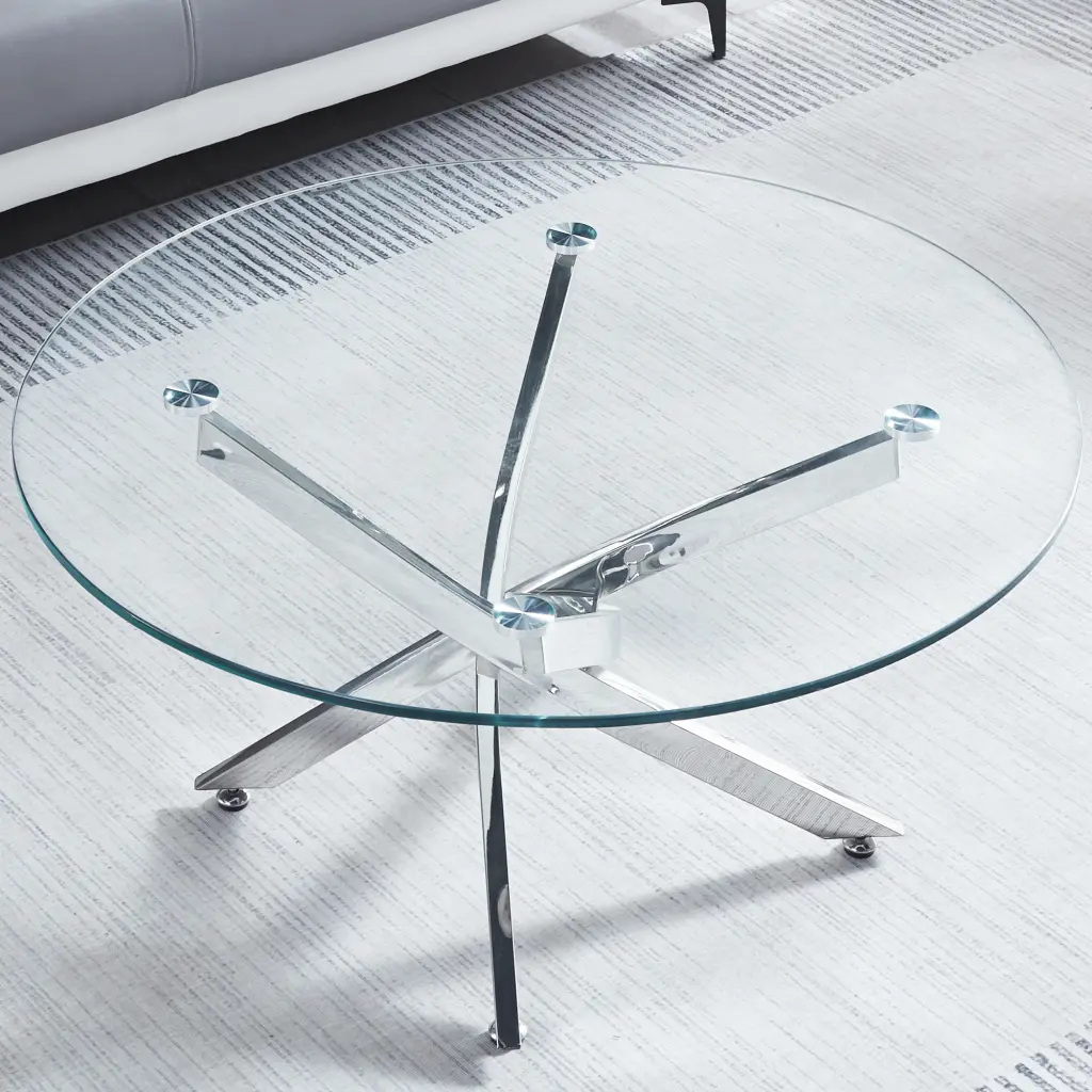 Modern Round Tempered Crystal Coffee Table Stainless Alloy Legs w1241 artisan furniture