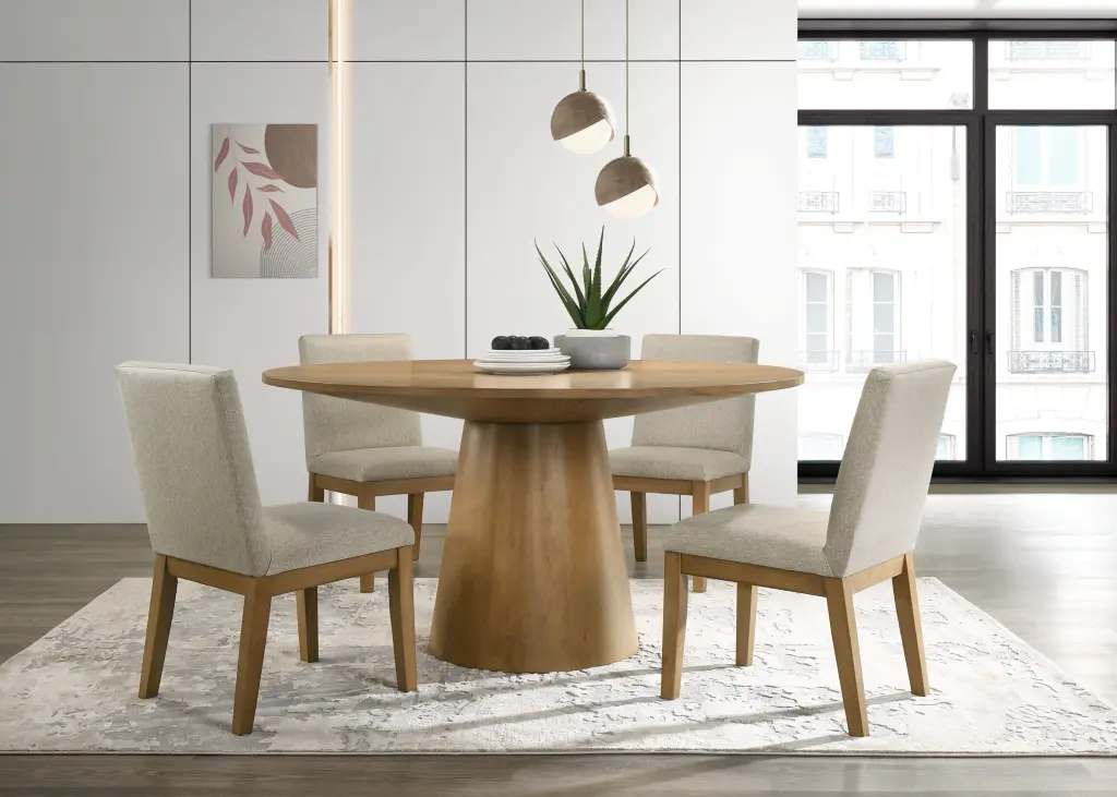 Jasper Driftwood Finish 5 Piece 59 Inch Wide Contemporary Round Dining Table Set lilola home