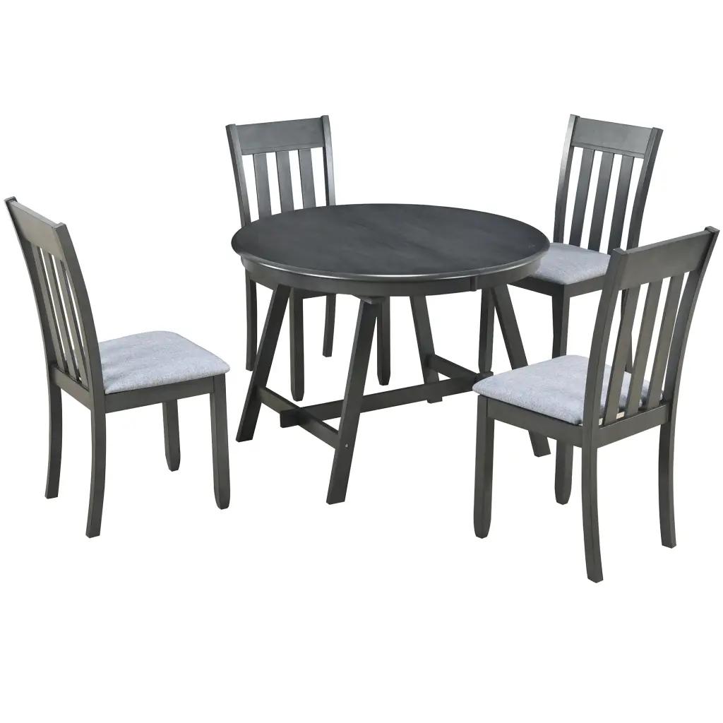 5 Piece Wood Dining Table Set Round Extendable Table 4 Chairs trexm