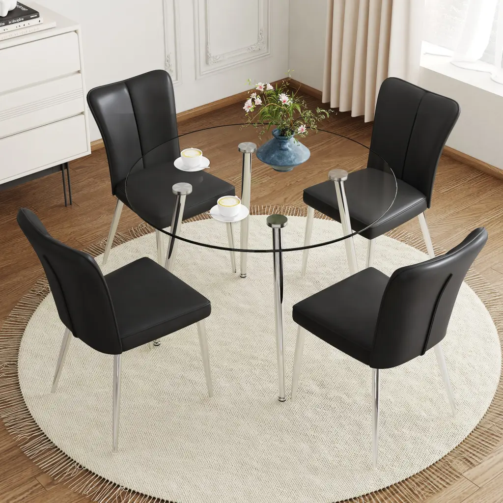 Modern Minimalist Round Dining Table Transparent Base And Silver Frame droom w-1151