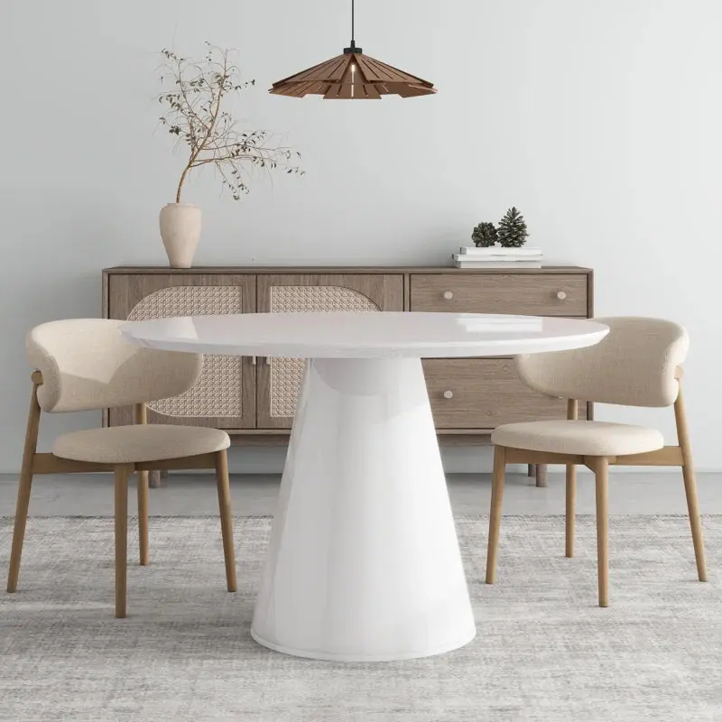 Modern White High Gloss Round Dining Table Gloss White Desk And Hutch Set glam furniture