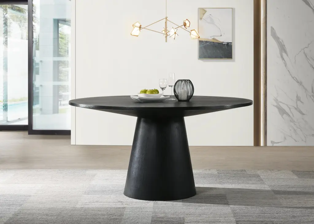 Jasper Ebony Black 59 Inch Wide Contemporary Round Dining Table Black Solid Wood lilola home