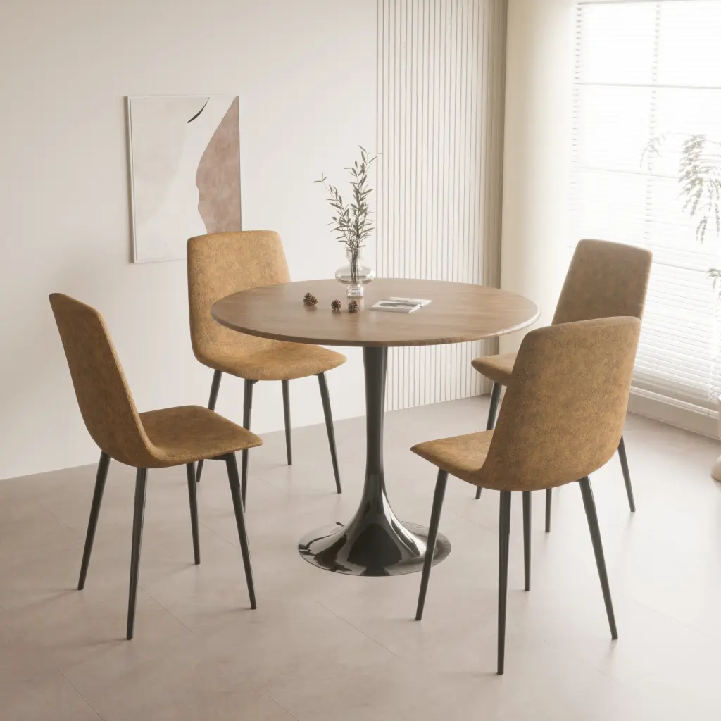 Walnut Color Round Dining Table 31.5 Inch Tulip Table Kitchen Dining Table nuoli furniture