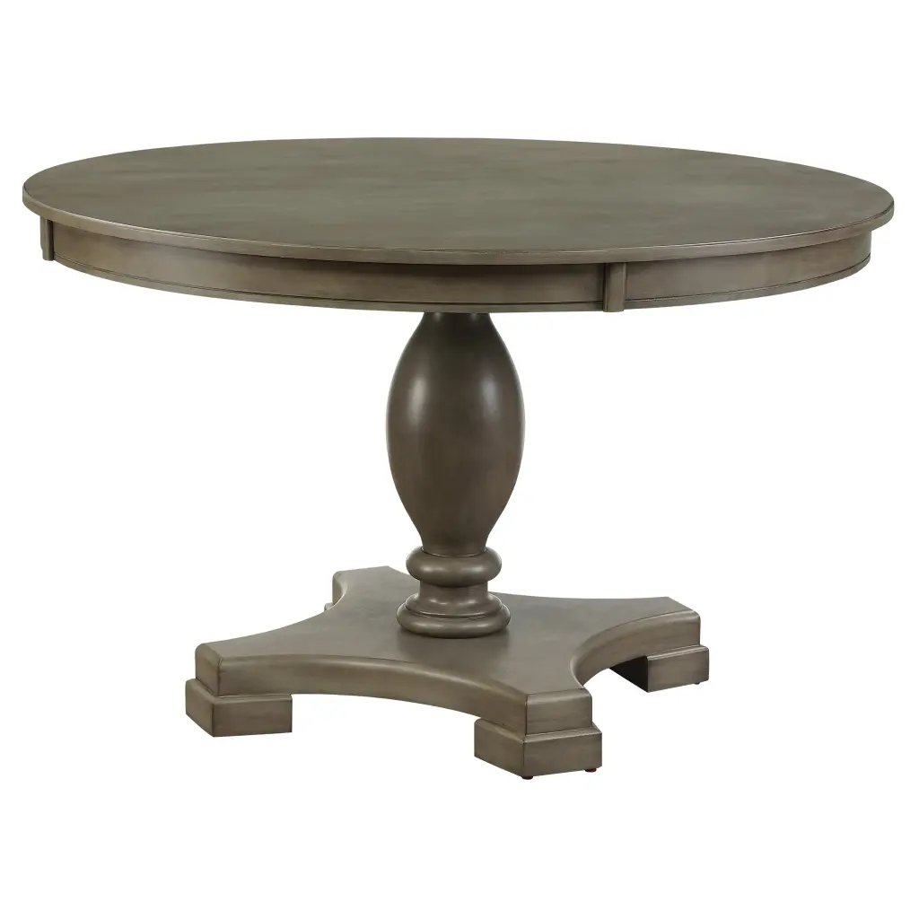 Transitional Style Round Dining Table Pedestal Base Oak Gray Finish royal hampton