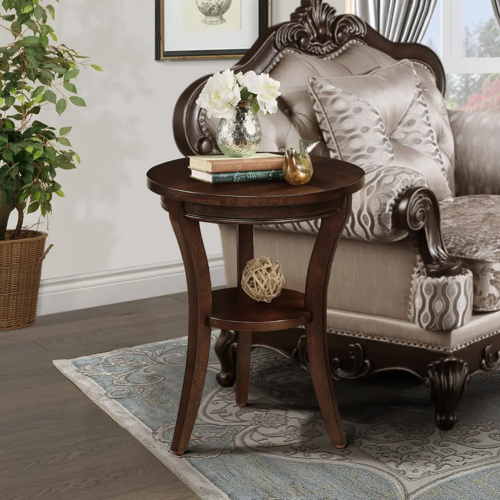 16 Inch Wood Round End Table Open Shelf Small Sofa Side Table Living Room power growth furniture