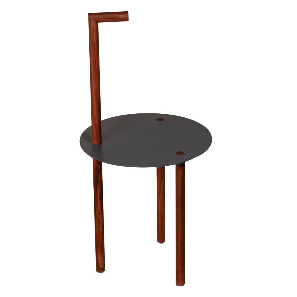 29 Inch Round Metallic Top End Table Inbuilt Timberen Pole Brown royal hampton