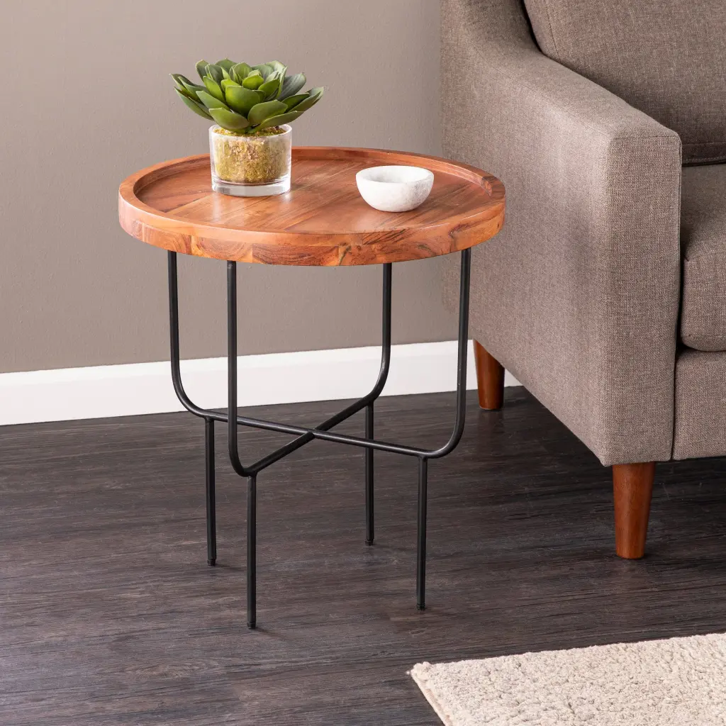 Marisdale Round End Table Natural Ferrous Metal Side Table sei