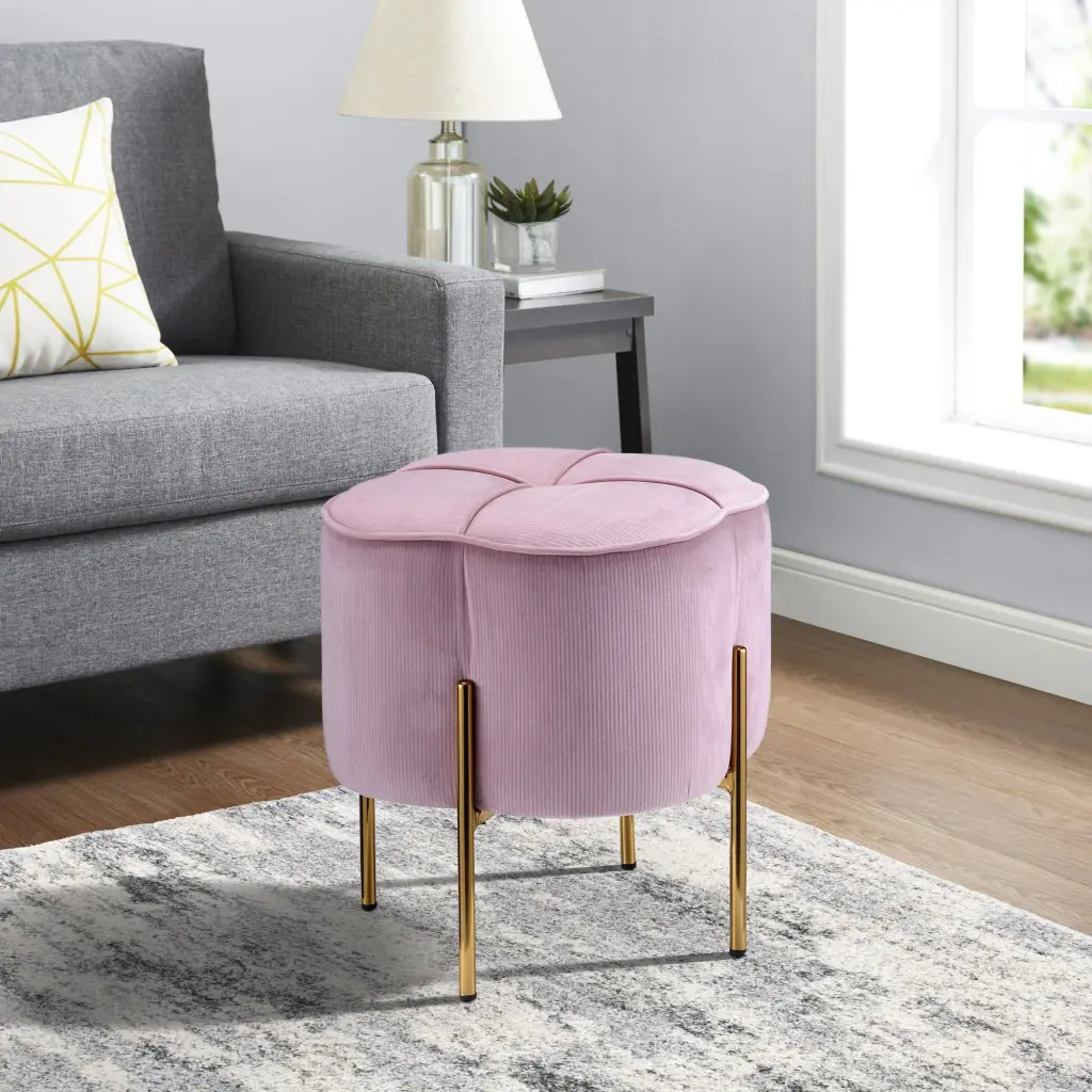Blush Pink And Precious Metal Round Ottoman Primary Living Space Solid Pink furniture max