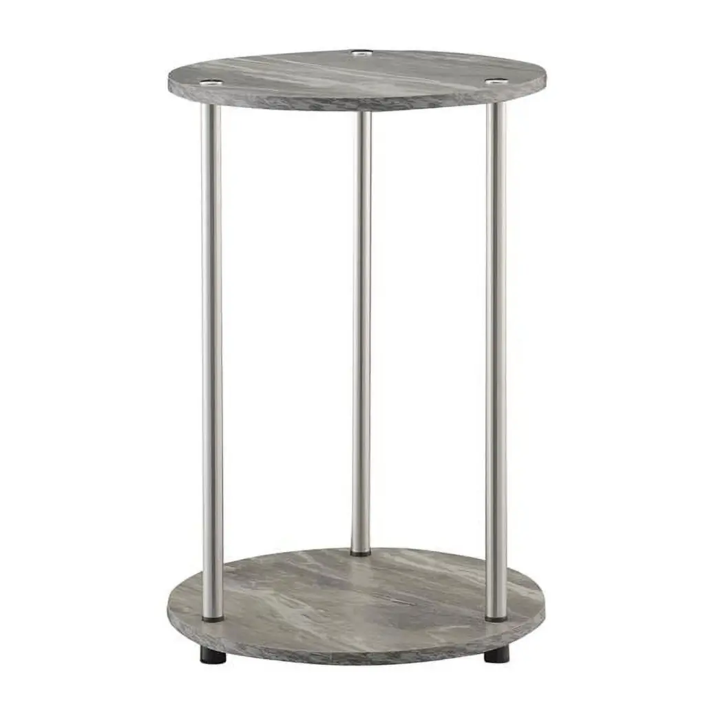 Designs2Go Gray Two-Tier Round End Table No-Tools Assembly Wood 15.75 x 15.75 x 22 Convenience Concepts
