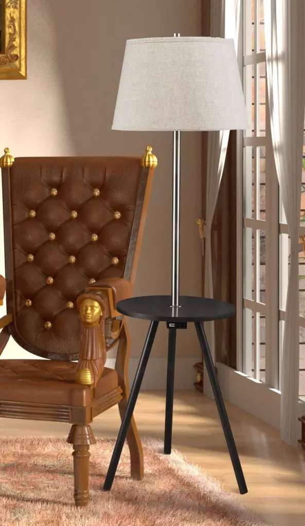 57 Round Sofa Side Table Lamp and Power Station Espresso Finish sh lighting