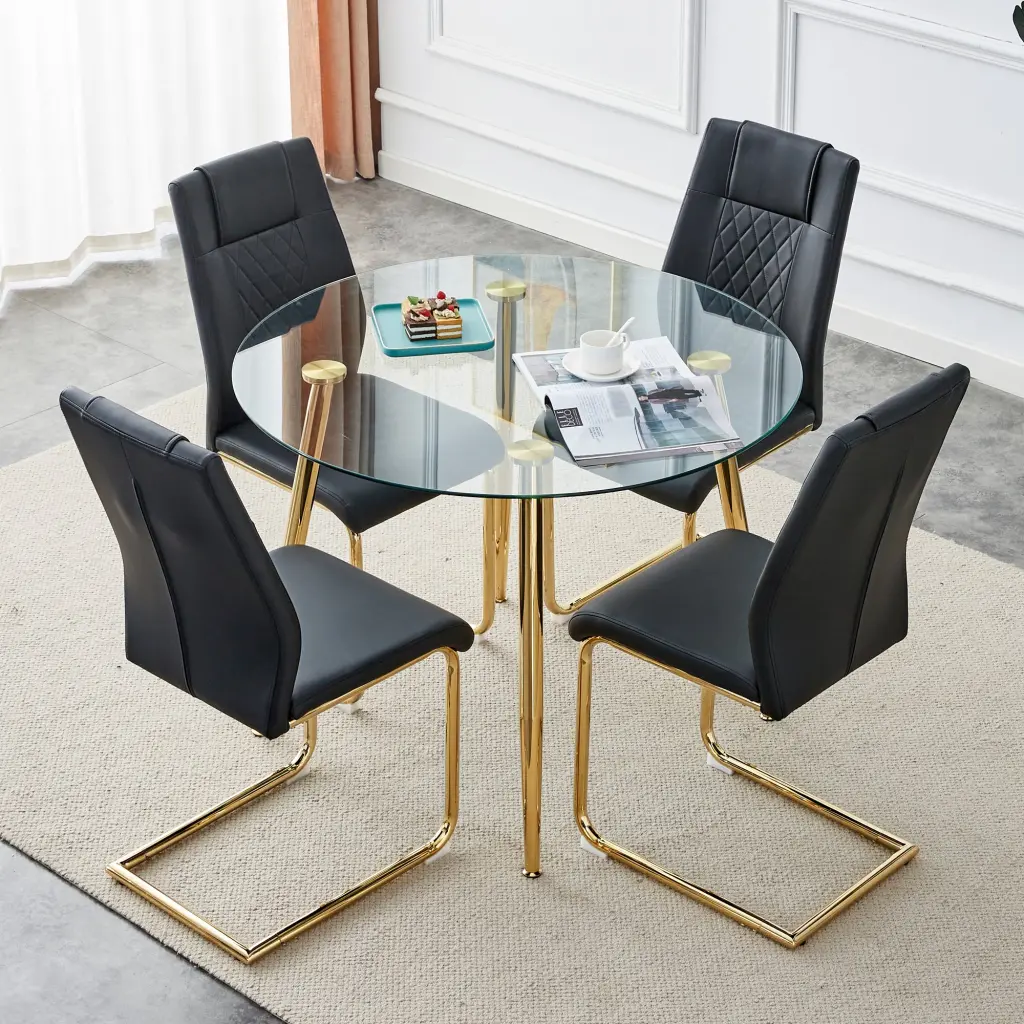 Round Dining Table and Chair Set Glass Tabletop 36 Diameter Modern Kitchen Set droom w-1151