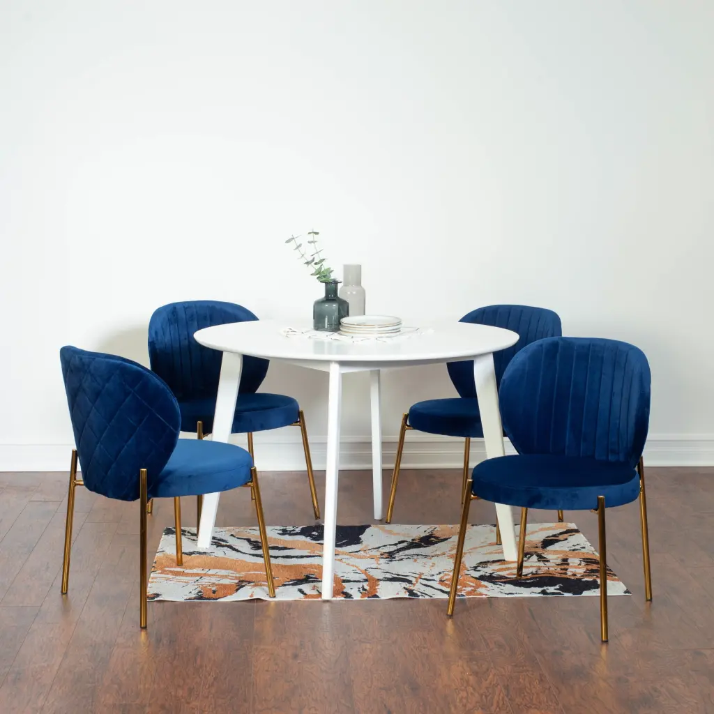 Amoa Contemporary 5 Piece White Round Dining Table Set 4 Chairs hz