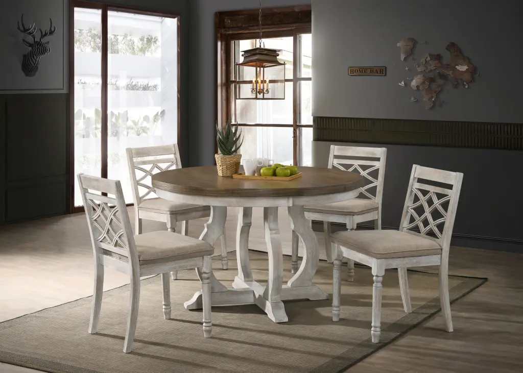 Havanna Vintage Walnut 5 Piece 47" Wide Contemporary Round Dining Table Set lilola home