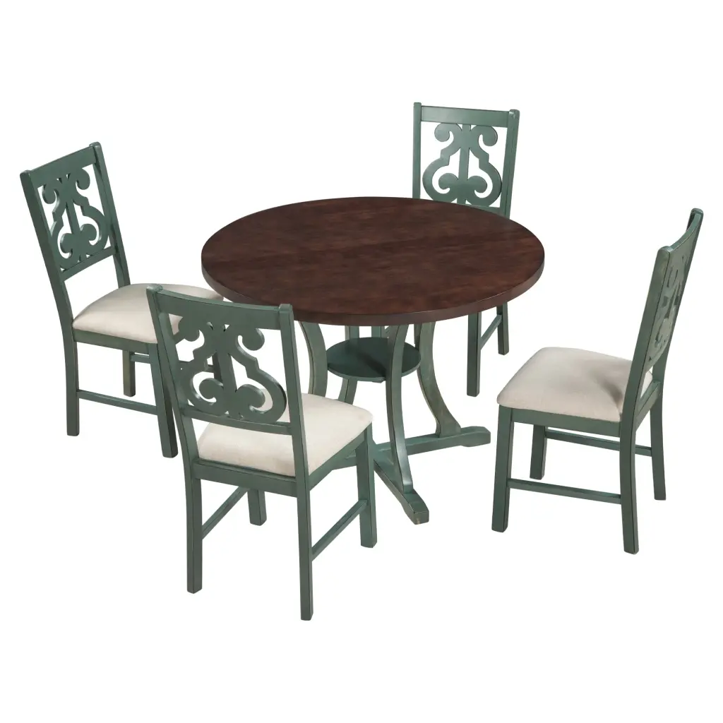 5 Piece Round Dining Table And 4 Chairs Set Special Influenced Design trexm