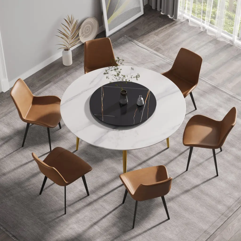 59.05" Modern Artificial Marble Round Dining Table Precious Metallic Finish atunus