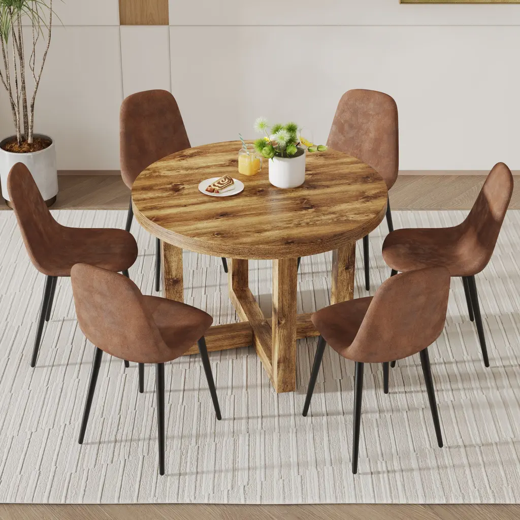 Modern Functional Circular Dining Table MDF Top E-reader Op Space Saving Design droom w-1151