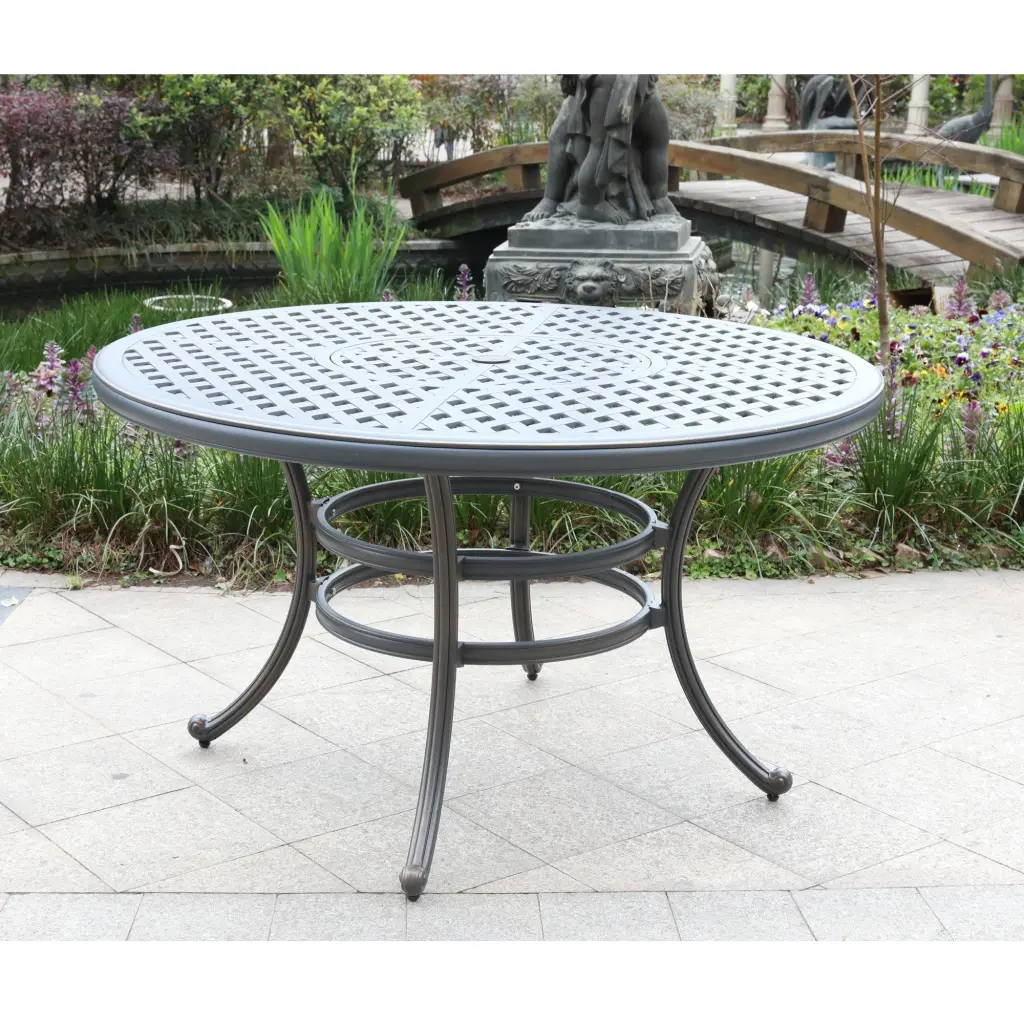 Round Dining Table Desert Night Gunmetal Aluminum Modern Design gathercraft