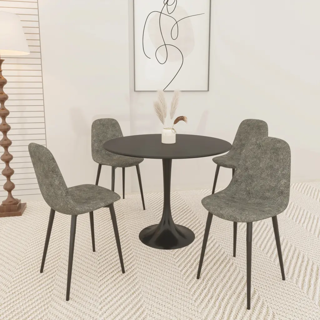 31.5 Inch Round Dining Table Set 4 Black MDF Easy Clean nuoli furniture