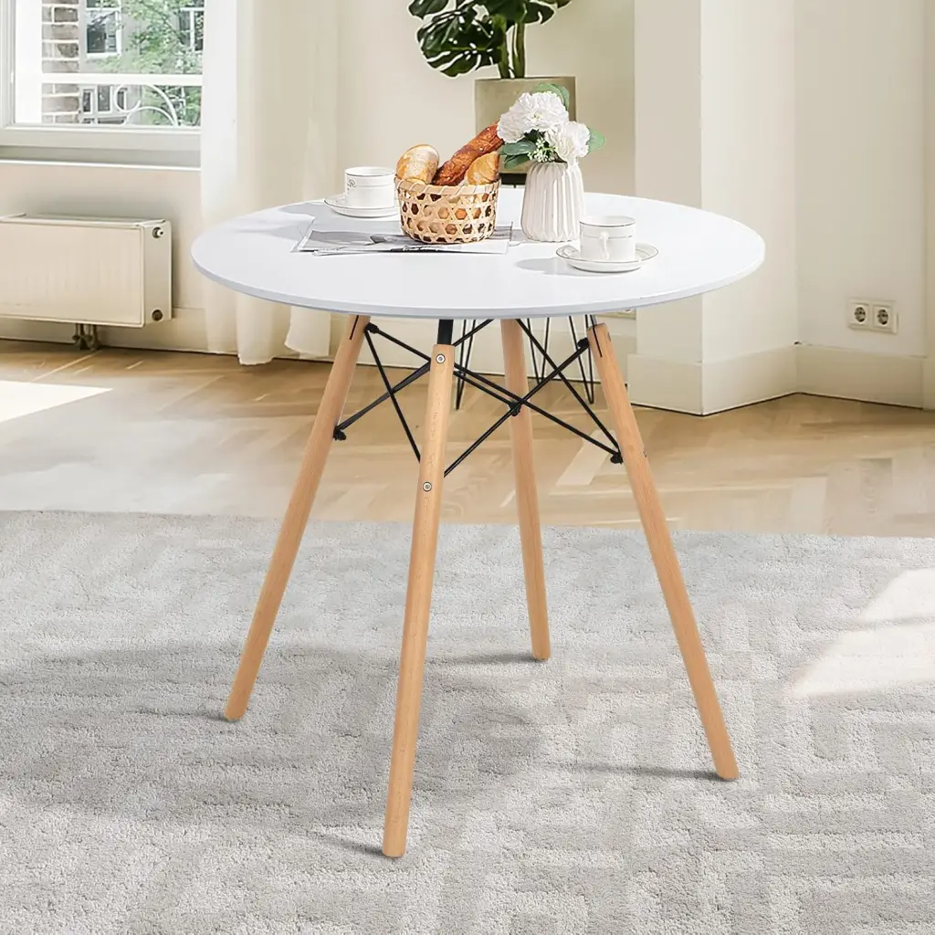 31.5 Inch Round White Dining Table Kitchen Table MDF Top nuoli furniture