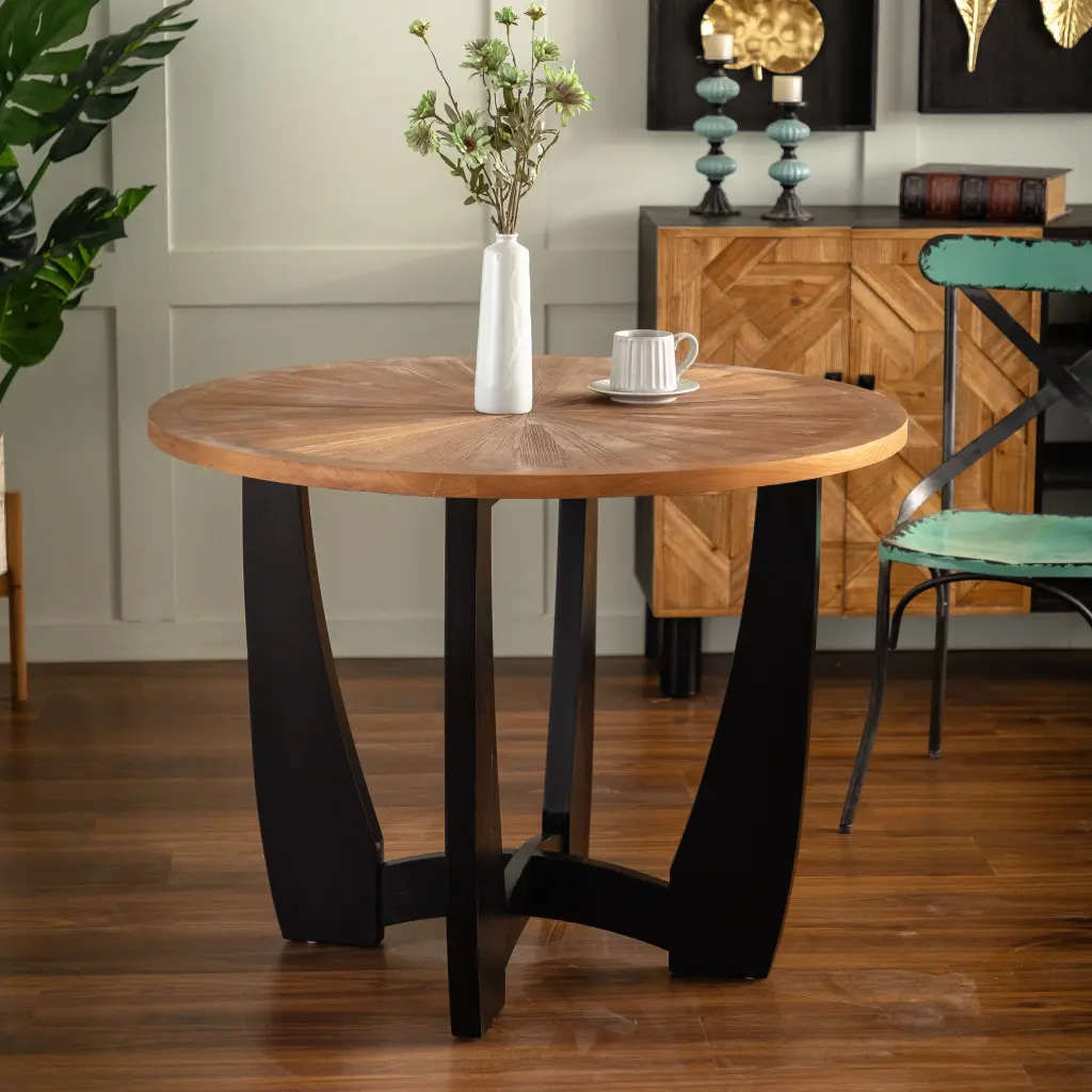 39.37" Retro Patchwork Round Coffee Table Scattered Pattern rnb