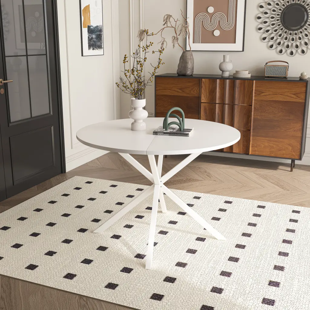 42.13 Inch Modern Cross Leg Round Dining Table White Top Occasional Table Small Spaces rnb