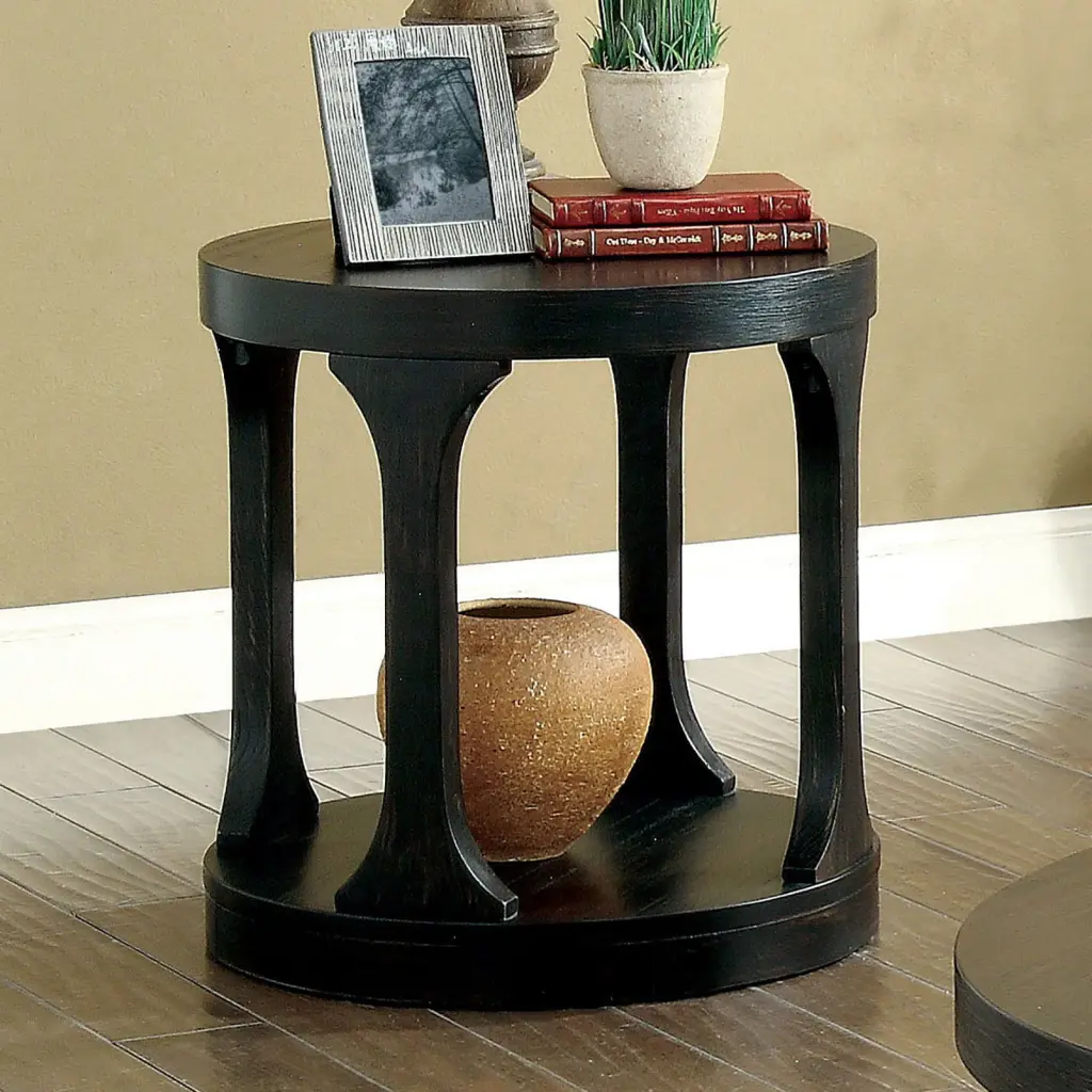 Simple Relax Wooden Round End Table Open Shelf Antique Black - Versatile Side Table