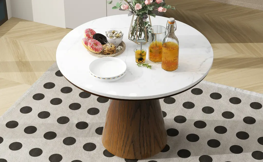 Retro Round Dining Table Minimalist Elegant Table Living Room and Dining trexm