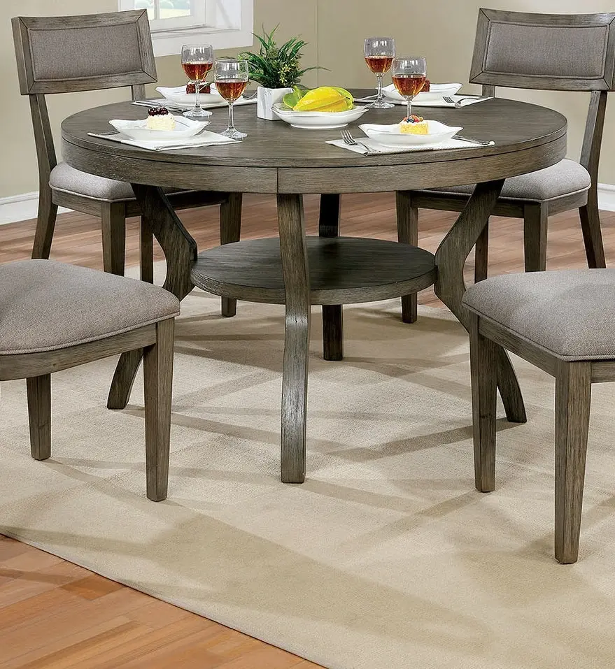 Rustic Grey Solid Wood Round Dining Table Shelf kanepe