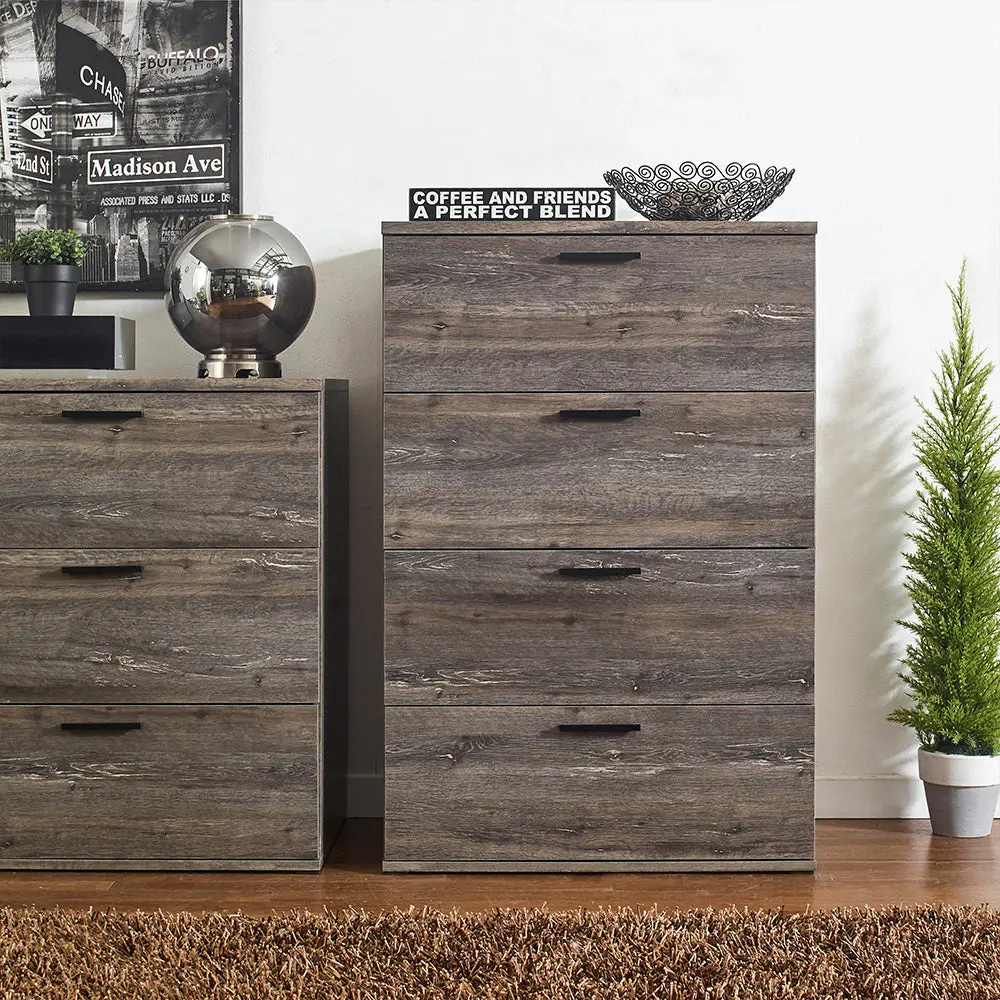 Oliver Farmhouse Four Drawer Jumbo Chest Rustic Gray Solid Wood Storage klair living