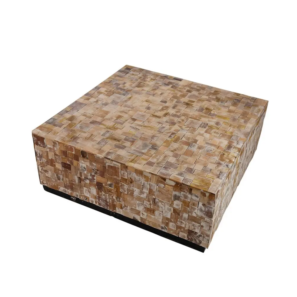 Benjara 39 Inch Square Coffee Table Resin Wood Base Brown Convenience Concepts