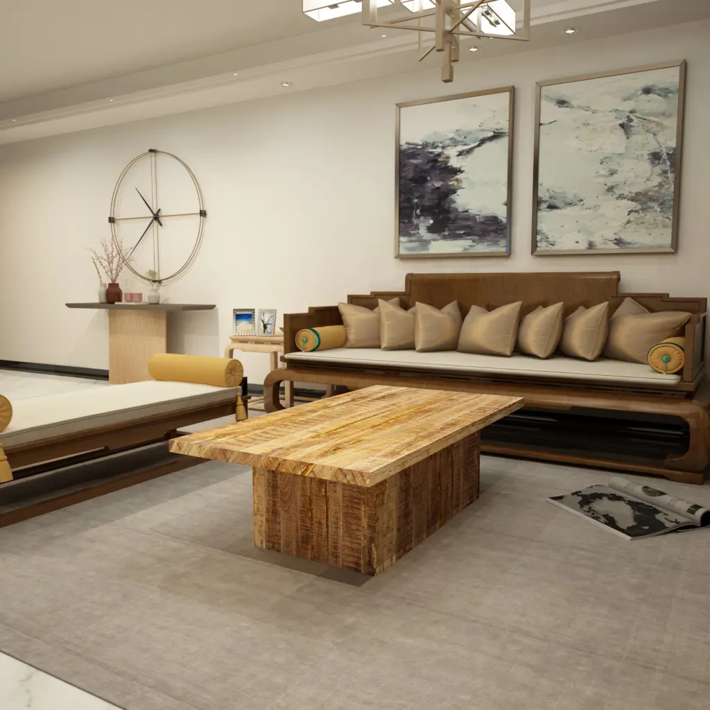 DeeHome Rough Mango Coffee Table - Rustic Style Natural Wood Finish
