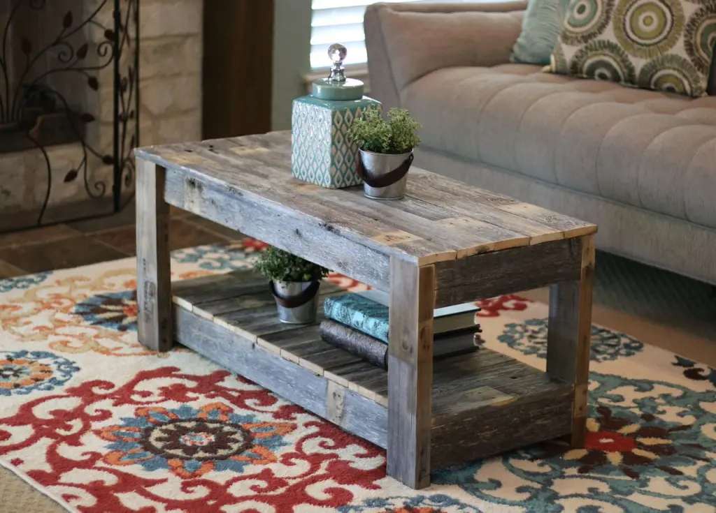 Natural Unfinished Coffee Table Shelf Farmhouse Reclaimed Wood Living Room Doug And Cristy Designs
