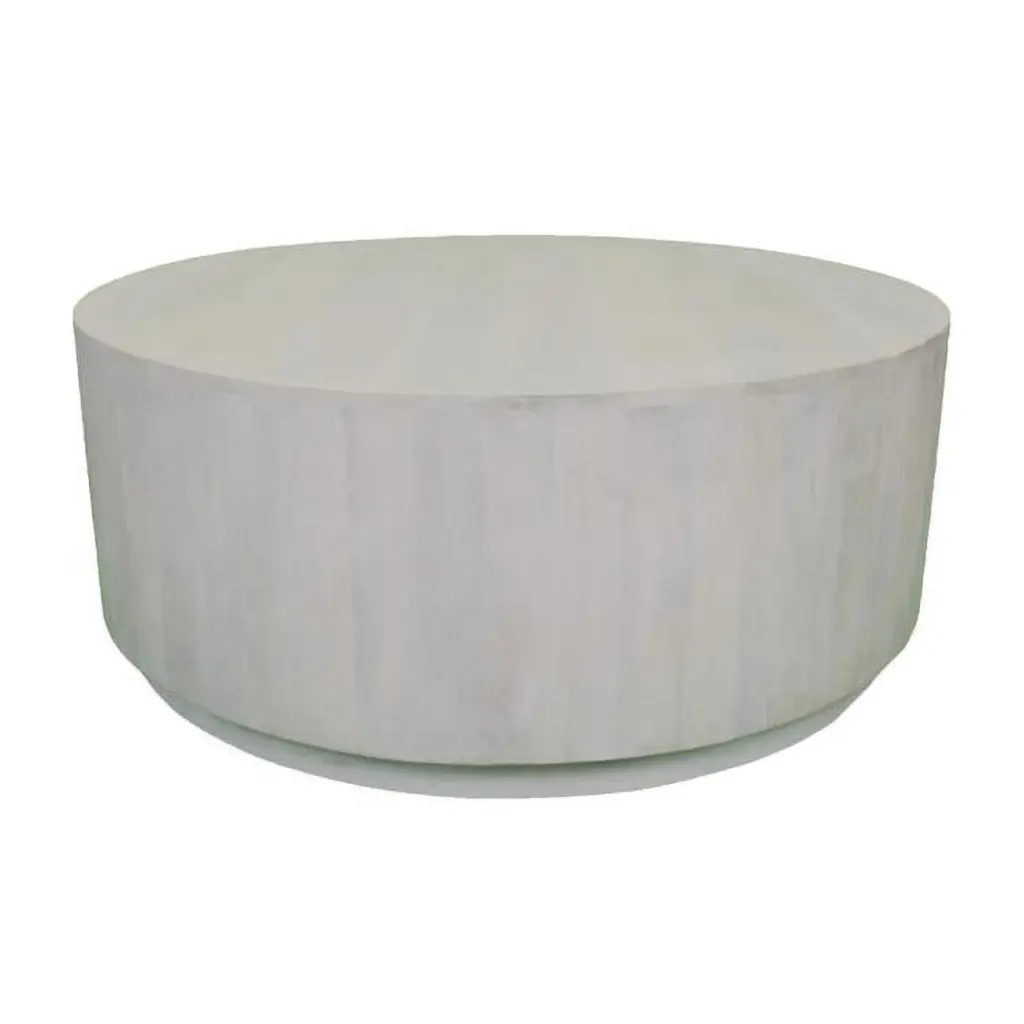 17 x 42 Inch Rustic White Solid Wood Round Distressed Coffee Table Fancy Fixtures