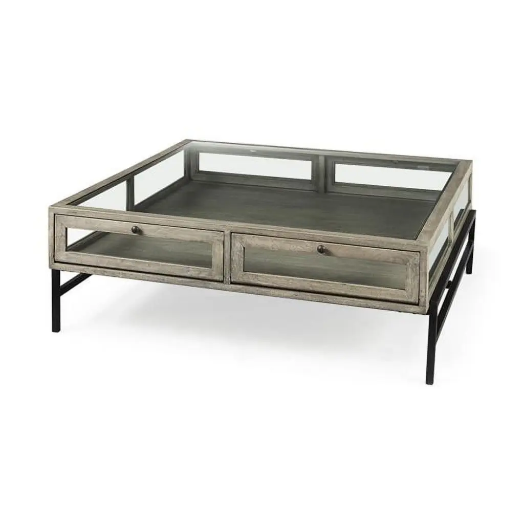Rustic Grey Brown Shadowbox Coffee Table Storage Fancy Fixtures