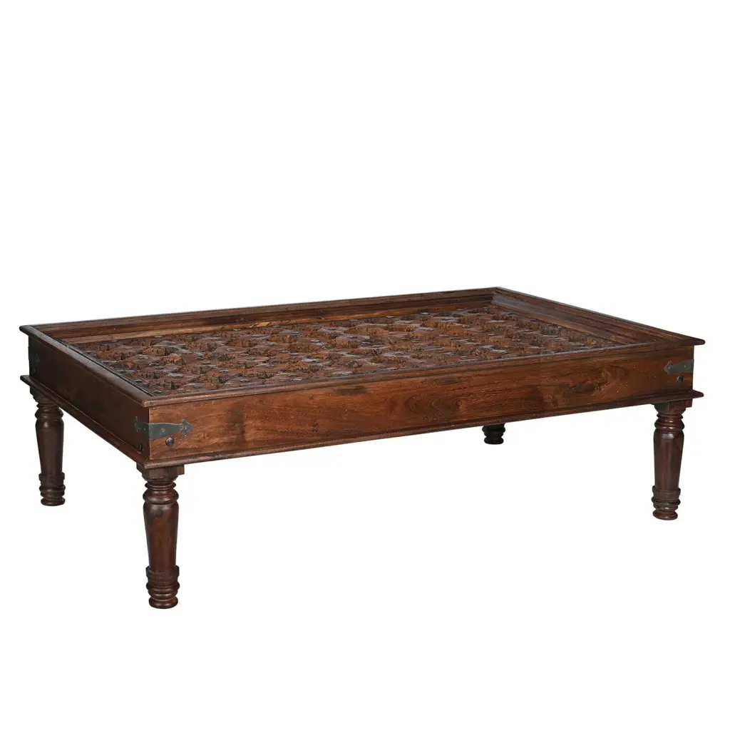 20 Inch Tall Distressed Finished Coffee Table Solid Wood Reclaimed Indian Cocktail Furniture Far Pavilions
