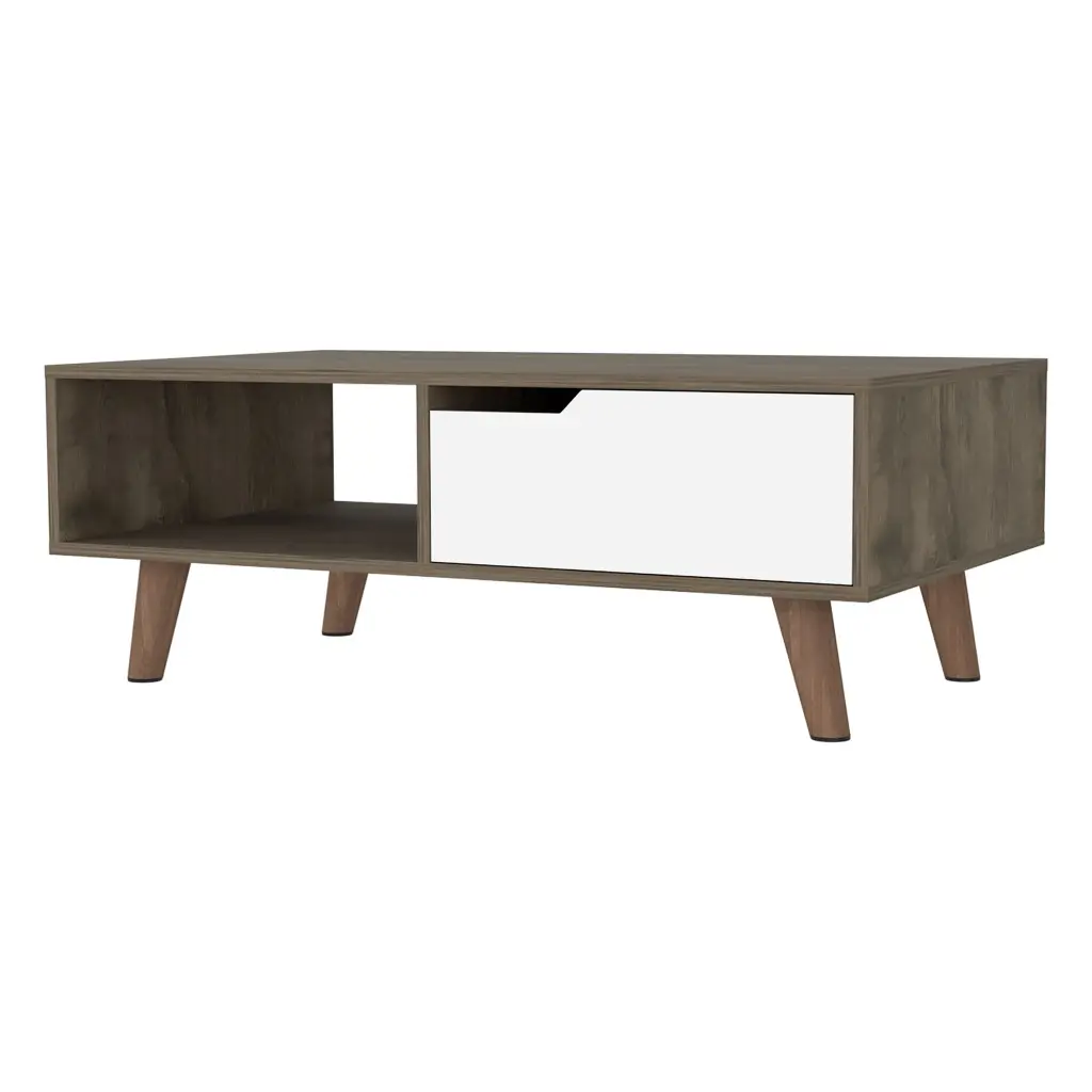 40 Inch Natural Dark Brown White Wood Rectangular Coffee Table Shelf Generic