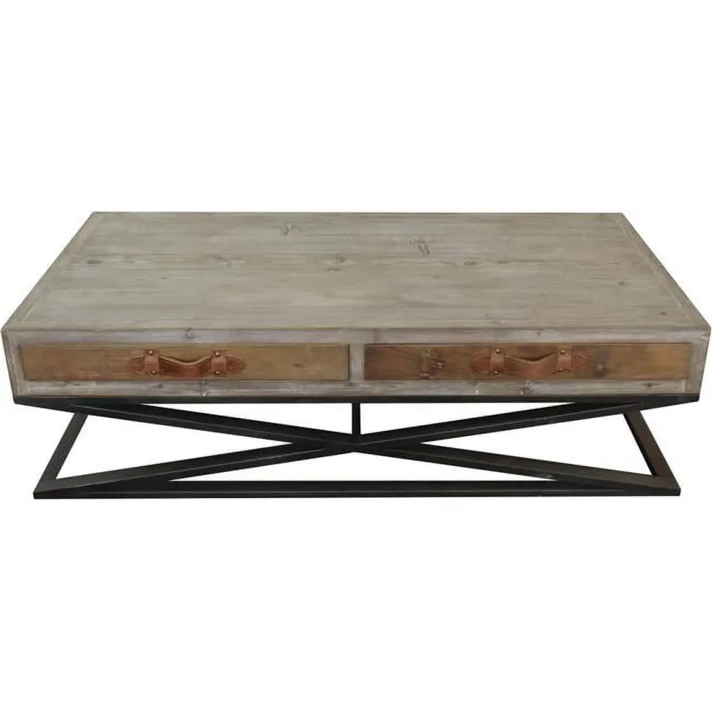 HomeRoots Rustic Handcrafted Natural Wood and Iron Coffee Table