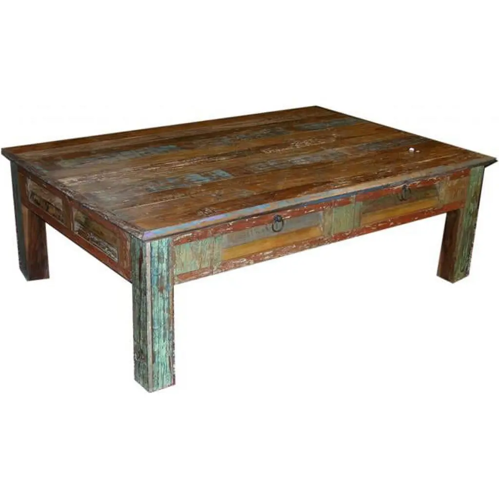HomeRoots Square Distressed Wooden Coffee Table Natural