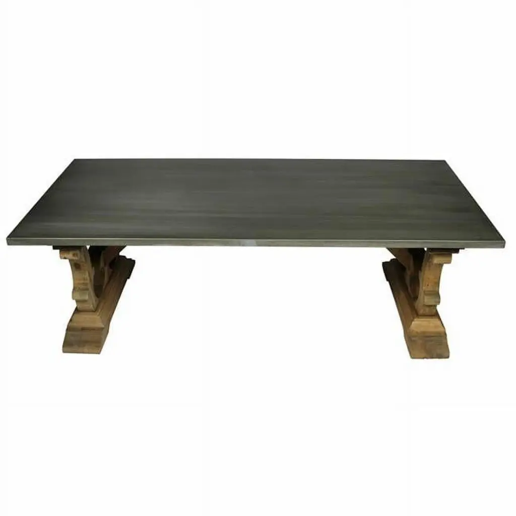 Manhattan Beach Arch Solid Wood Cocktail Table Zinc Top Natural Finish MOTI Furniture