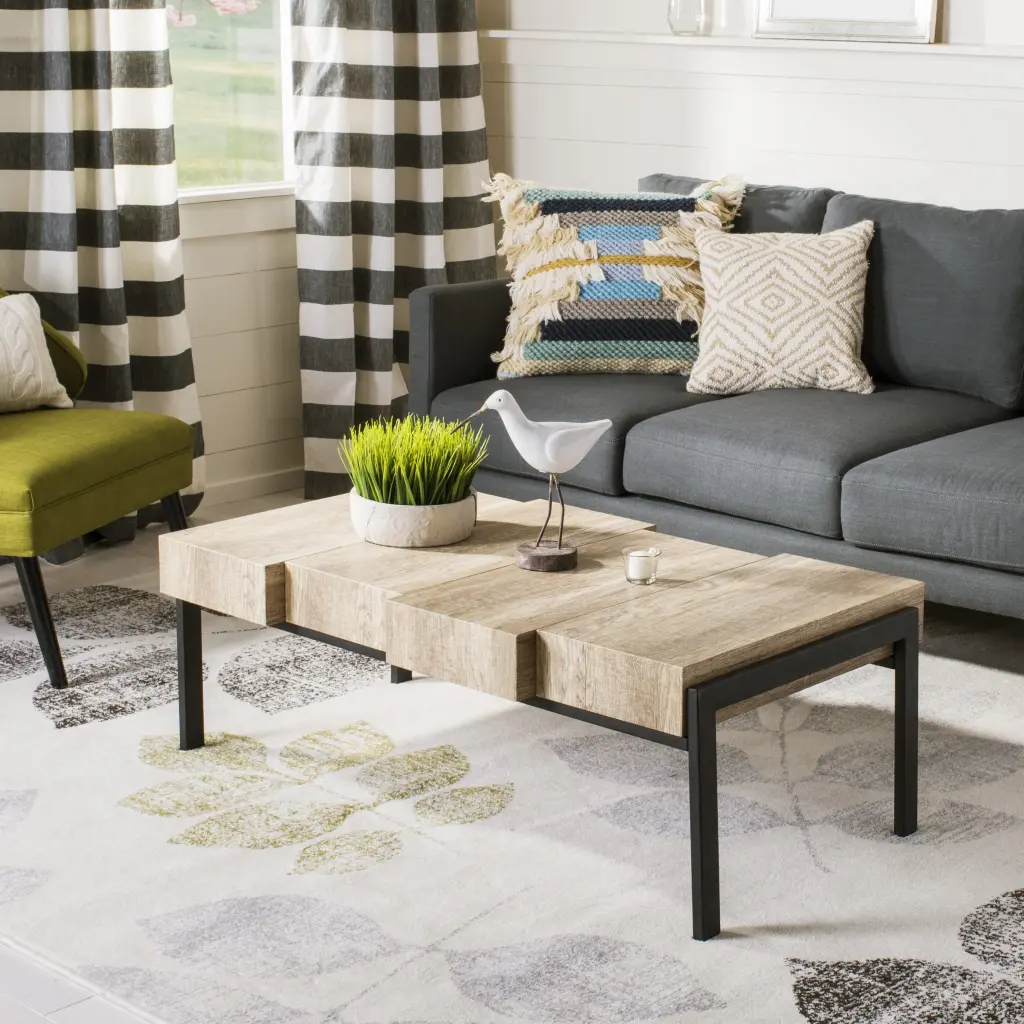 SAFAVIEH Alexander Rectangular Contemporary Rustic Coffee Table Canyon Grey and Black