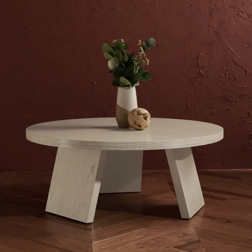 SAFAVIEH Couture Julianna Rustic Round Wood Coffee Table White Wash Farmhouse Style
