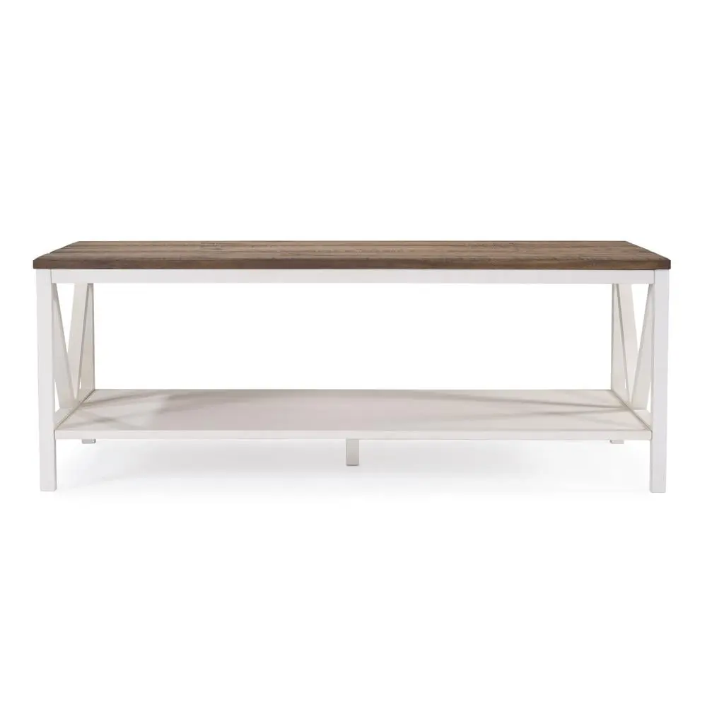 Walker Edison 48 Rectangle Wood Coffee Table Reclaimed Barnwood and White