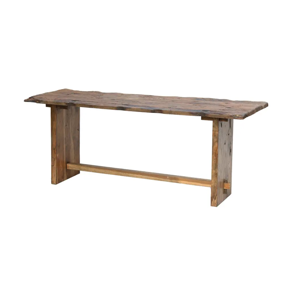 87 Inch Rustic Console Table Live Edge Wood Distressed Brown royal hampton