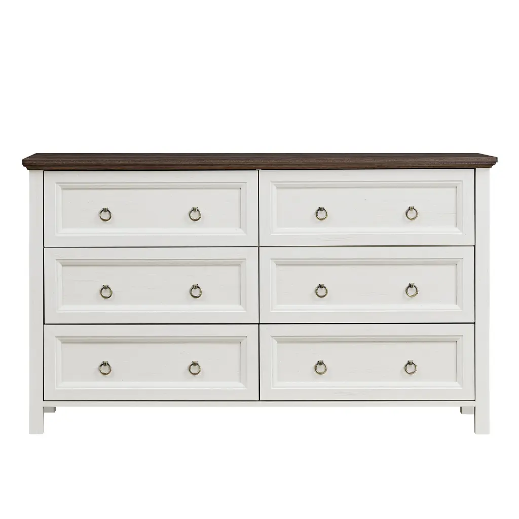 Farmhouse 6 Drawers Dresser Bedroom Rustic Wide Chest Drawers hong kong jiacheng